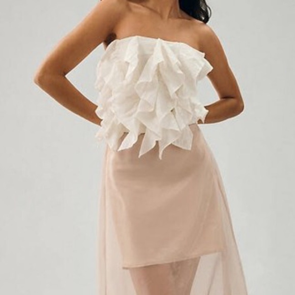 Anthropologie Strapless White Ruffle Top Medium NWT